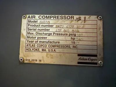 Used 1997 ATLAS COPCO GA 110 Rotary Screw & Sliding Vane Air Compressors Ohio US | HGR 24 #1229547