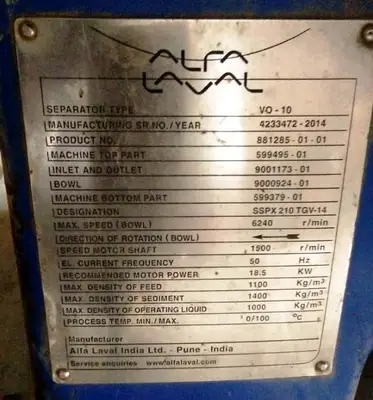 Alfa-Laval VO-10 vegetable oil separator, 316SS.