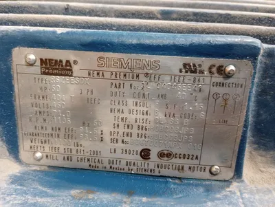 Rebuilt 60 HP 1185 RPM Siemens Premium Efficiency Motor Frame 404T 460V