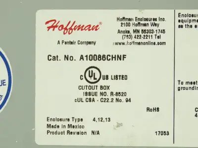 Hoffman A10086CHNF Electrical Enclosure Box 10x8x6" Terminal Blocks