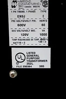 NEW HAMMOND EN9J TRANSFORMER TYPE E 1 PHASE
