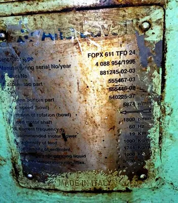Alfa-Laval FOPX 611 TFD-24-60 oil purifier, SS.