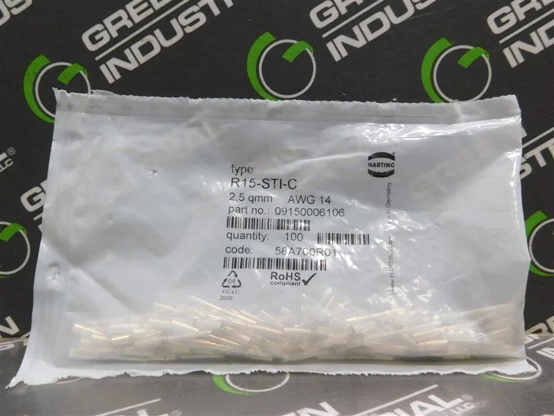 Bag of 100 Harting 09150006106 R15-STI-C Crimp Contact Pins New
