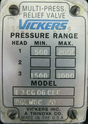 NEW VICKERS F3CG06CEFDGLW8C20 MULTI PRESSURE RELIEF VALVE F3-DG484LW-018C-50
