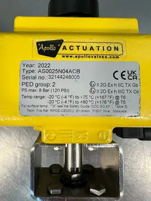 Used APOLLO VALVES AS0025N04ACB Valves/Fittings | Palmetto Automation #1156541