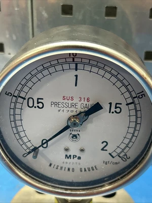 Nishino SUS 316 Pressure Gauge 0-2.0 W/ Heavy Duty Stand Fast Shipping!