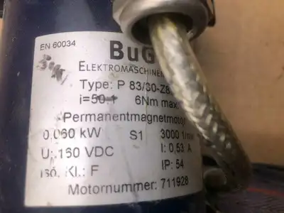 BuG elektromaschinen P 83/30-Z83 Permanent Magnet Gearmotor 0.060kW 160VDC 50:1