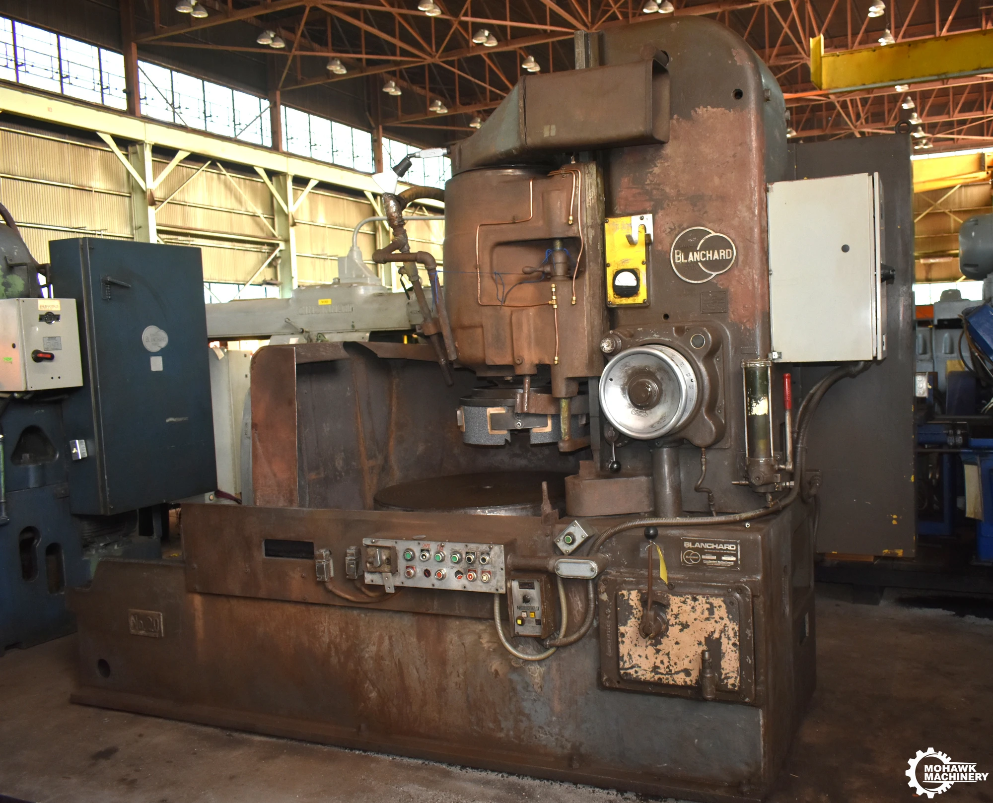 36" BLANCHARD "20-36" EXTRA-HIGH EXTENDED BED ROTARY SURFACE GRINDER w/24" HEIGHT UNDER SEGMENTED GRINDING WHEEL - EXTENDED BED TRAVEL - 30 HP
