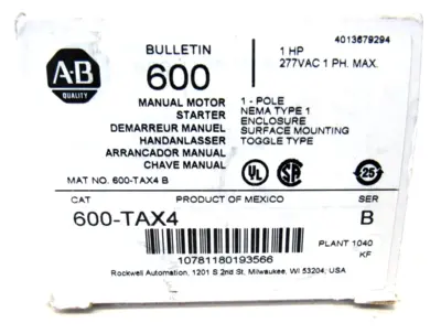 ALLEN BRADLEY 600-TAX4 MOTOR STARTER 600TAX4 NEW SURPLUS