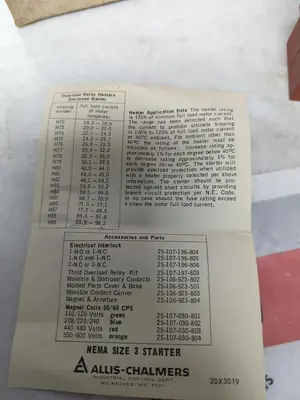New | in-Stock ALLIS CHALMERS 25-107-030-804 Motor Control Parts Ohio US | Surplus Asset Holdings #1248144