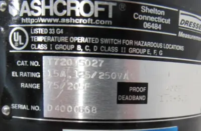 NEW ASHCROFT T720TS-027 PRESSURE SWITCH T720TS027