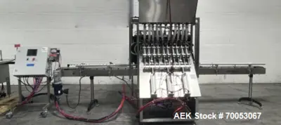 Used Accutek Automatic Piston Filling Line – 10 Head AVF10, Capper, Labeler, Tables – 100 Bottles/Min (2021)