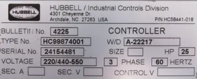 NEW HUBBELL HC99874001 POWER LIMIT SWITCH 4225 25HP