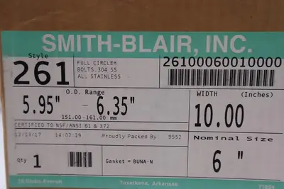 Smith-Blair Inc. Style 261 Single Band Full Circle Stainless Steel 6" #3108
