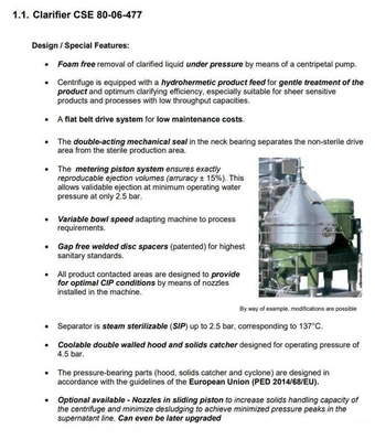 Westfalia CSE 80-06-477 biotech clarifier module.