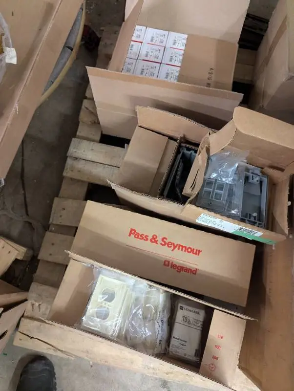 Case of 25 dryer receptacles, 2 cases of outlet covers and other electrical supplies