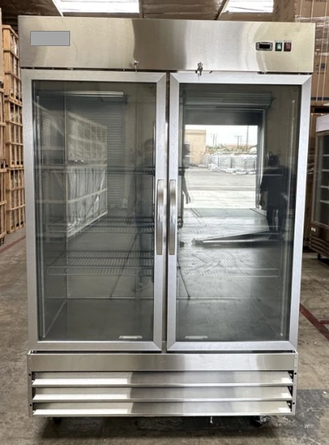 171-0100 54” Stainless Steel Self Contained Glass 2 Door Reach In Freezer