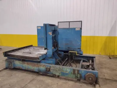20,000 LBS X 54" X 36" BRANER HYDRAULIC COIL CAR UPENDER WITH POWER FEED CONVEYOR: YOBRO #25238