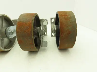 Albion 6" Caster Wheel Cast Iron (2) Swivel Locking (2) Rigid 7-1/2"H Lot of 4