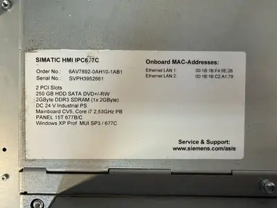 Siemens 6AV7892-0AH10-1AB1 Simatic HMI IPC677C 2 PCI Slot 250 Gb (12.4.4)