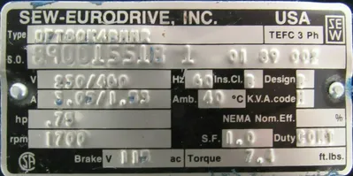 NEW SEW EURODRIVE DFT80K4RMHR MOTOR R40DT80K4BNHR