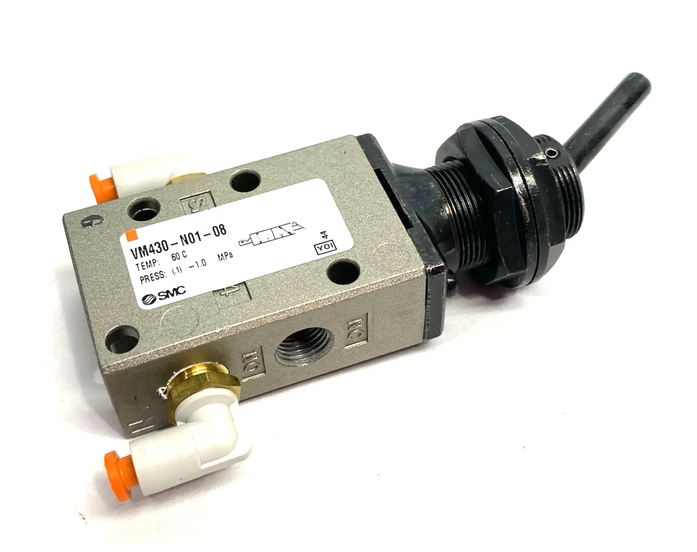 USED SMC MECHANICAL TOGGLE VALVE W/ ACTUATORS, BODY PORTED 1/8" NPT