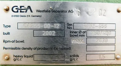 (7) Westfalia CA 755-00-12 decanter centrifuges, 2205SS.