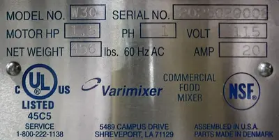 USED VARIMIXER W30 30-QUART MIXER
