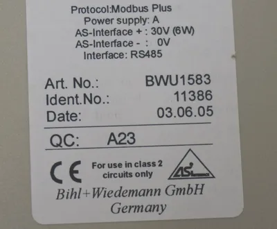 NEW BIHL + WIEDMANN BW1583 AS-I/MODBUS PLUS GATEWAY 2.1, 11386