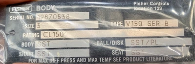 3" V150 Fisher V-Ball Body Control Valve, New Storeroom Spare