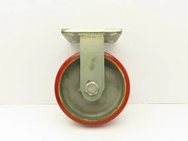 10"x 3" Red Polyurethane Aluminum Caster Wheel on Rigid Steel Plate