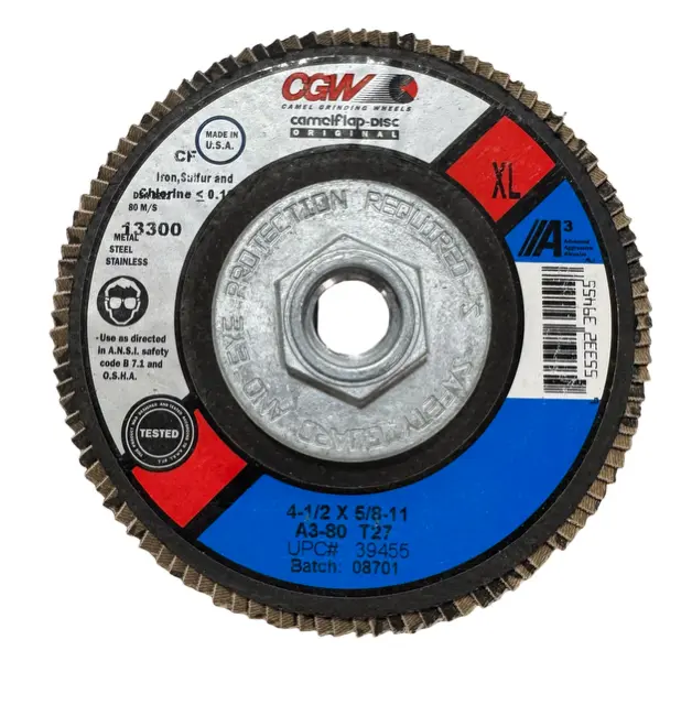 CGW 4-1/2" x 5/8-11 Flap Disc, 80 Grit, T27, Aluminum Oxide XL