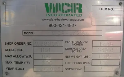 SPC7072  Heat Exchanger 343.4 sq.ft. Dry Coolers Inc plate heat exchanger, Stainless Steel