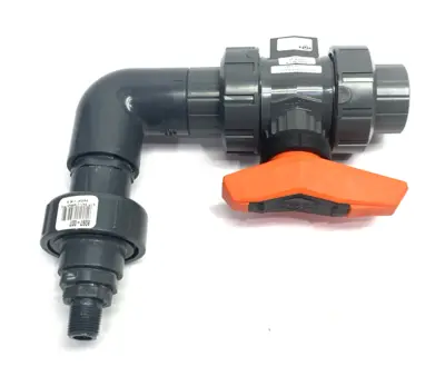 USED GEORG FISCHER TYP 546 PRO BALL VALVE PVC-U, 1" SOCKET ENDS, TO RT ANGLE ADAPTER