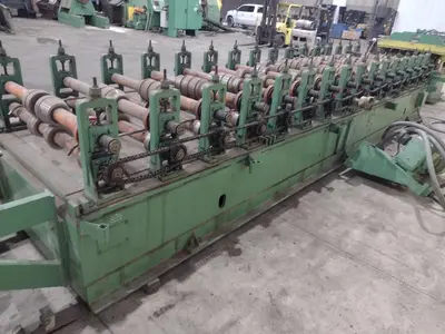 16 STAND X 4" x 36" WIDE R-PANEL ASC ROLLFORMER LINE WITH REEL & CUT OFF, BECK CONTROLS: STOCK #21176