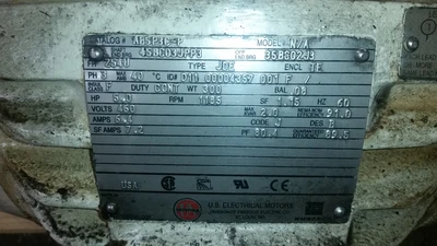 US Motors 5HP; 1185RPM; 460V; Frame: 254U; D11 00004357 001 1