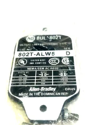 ALLEN BRADLEY 802T-ALW5 LIMIT SWITCH SER. D 802TALW5 NEW, SURPLUS