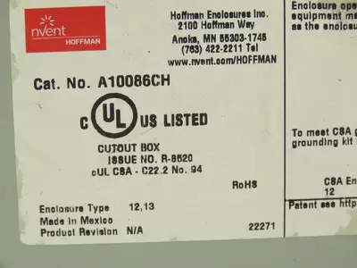 Hoffman A-10086CH Electrical Enclosure JIC Switch Panel Box 10x8x6" Wall Mount