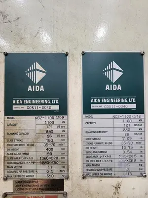 Used AIDA NC2-1100(2)E Gap Frame (OBS) Presses Michigan US | Midwest Press and Automation #1469378