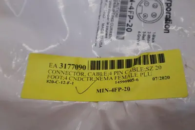 Mencom Corporation MIN-4FP-20 Connector Cable 4 Pin 4 Ft. New Stock #3544