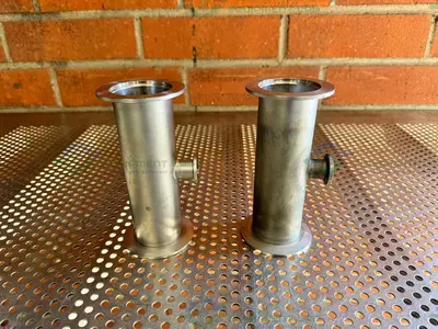 Used 3 WAY STAINLESS STEEL KF 50 TO KF 16/10 NIPPLE VACUUM FITTING Valves/Fittings California US | Equipment Lab #1317049