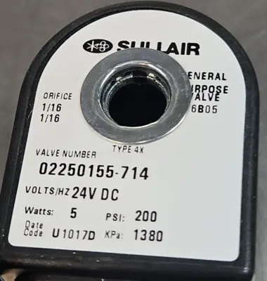 Sullair 02250155-714 Solenoid Valve for Compressor Loc5B8