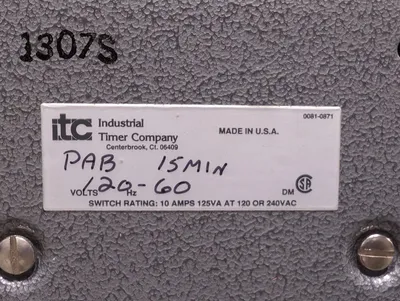 ITC PAB-15MIN-120-60 Industrial Timer Module 832509-001 New NIB