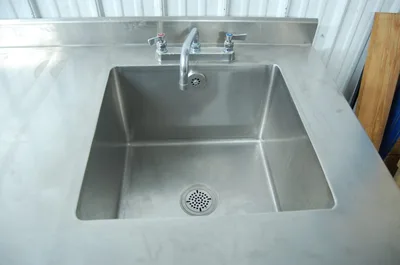 142-0793 14 Foot Stainless Steel Heavy Duty Work Table with Two Bowl Sinks