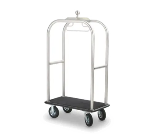 Forbes Industries Luggage Cart w/ (2) Push Bars & Carpeted Deck - 42 1/2"L x 24"W x 76"H, Brushed Steel (2511-SS)