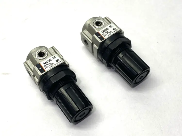 Used SMC MINIATURE PNEUMATIC PRESSURE REGULATOR M5 PORTS LOT OF 2 Air Pressure Regulators | Maverick Industrial Sales #1099009