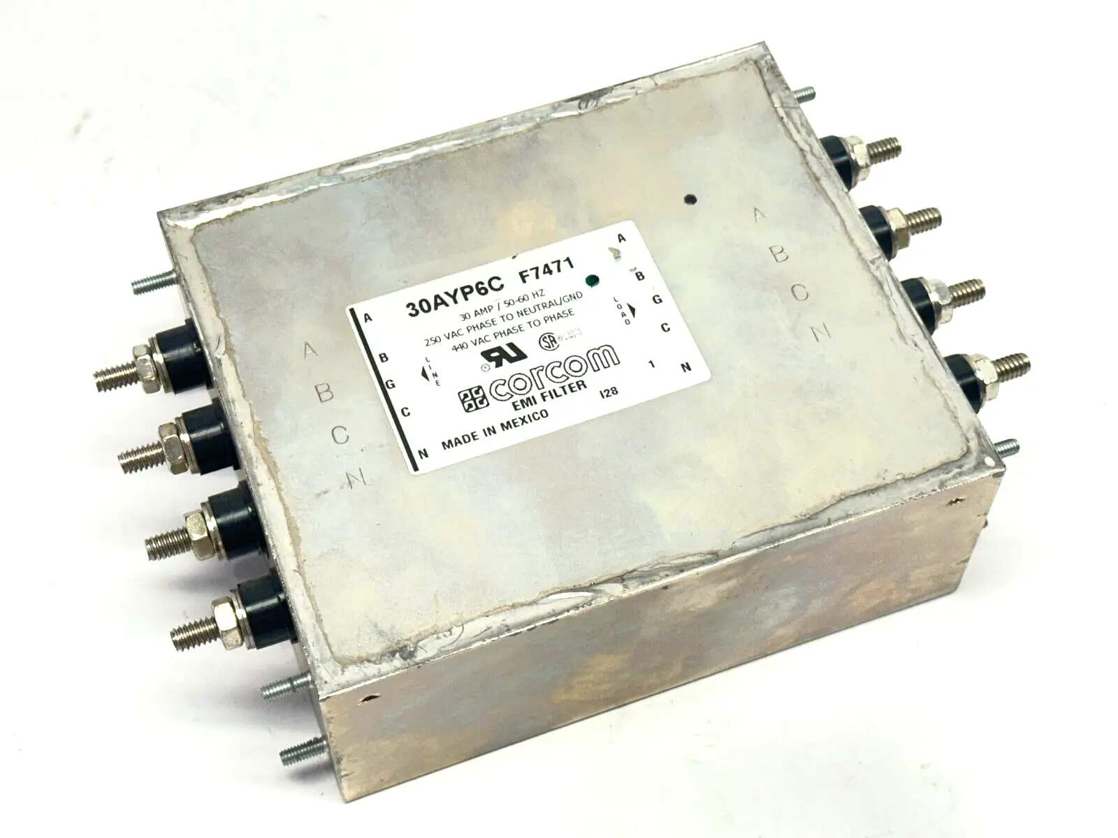 30AYP6C | Corcom  EMI Filter 30A 250VAC PH To Neutral 440VAC PH - PH - Used