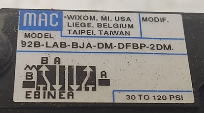 NEW MAC VALVES INC 92B-LAB-BJA-DM-DFBP-2DM