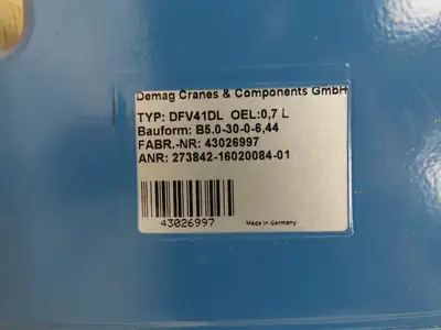Demag Crane KBS 80 B12F Gear Motor 265/460V 3PH DFV41DL OEL:0.7L/ B5.0-30-0-6.44