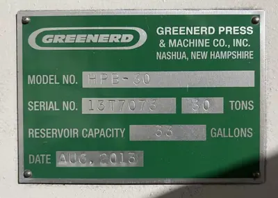 USED 2013 GREENERD PRESSES GREENERD HPB-30 PRESS